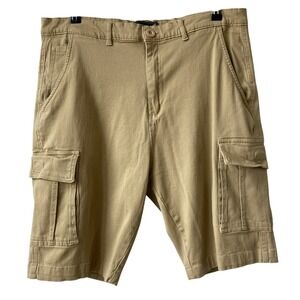 Wicked Stitch Cargo Shorts Men Size 36 Tan Utility Pockets Flat Front Coastal